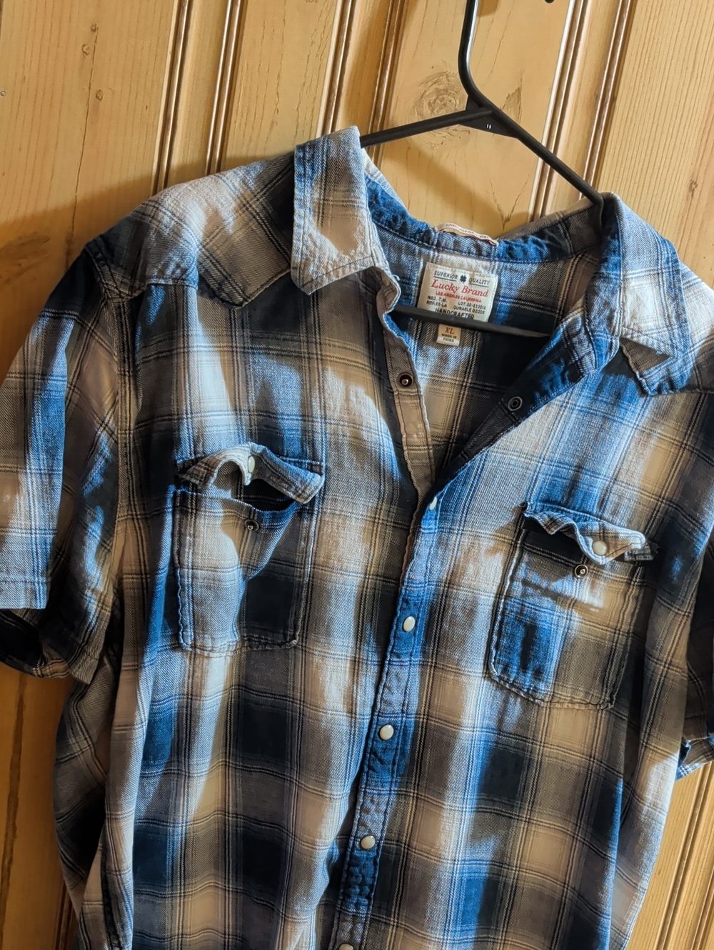 Lucky Brand Blue and White Plaid Short-Sleeve Button-Up Shirt